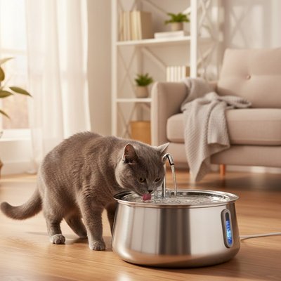 Fontaine pour chat silencieuse filtration multicouche