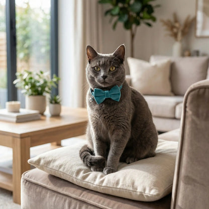Collier chat anti etranglement nœud papillon bleu