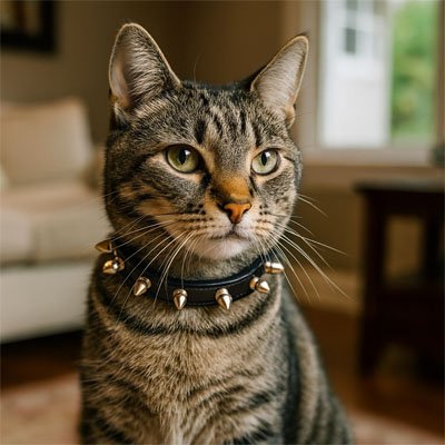 Collier chat cuir à pointes noir