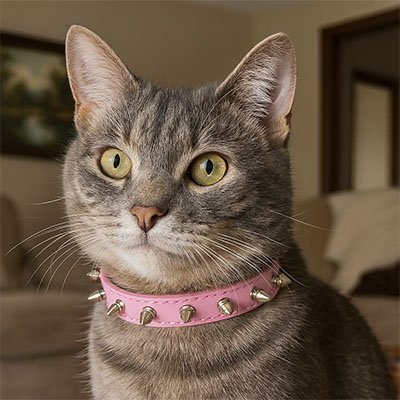Collier chat cuir à pointes rose