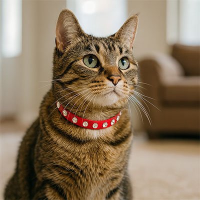Collier chat cuir strass rouge