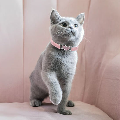 Collier chat rose élastique réglable