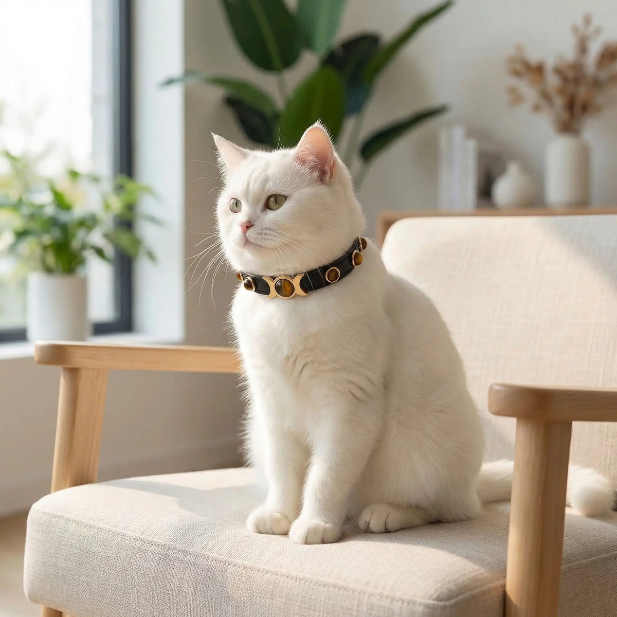 COLLIER CUIR POUR CHAT | DÉCORATION YEUX DE TIGRE - Leschamour