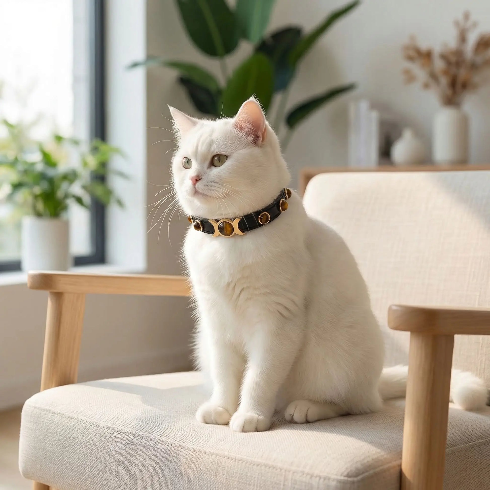 Collier cuir pour chat décoration yeux de tigre