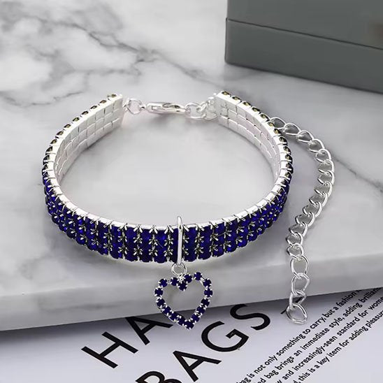 Collier pour chaton strass avec cœur brillant