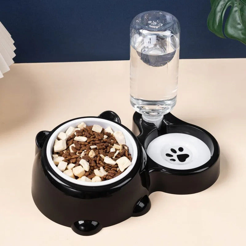 distributeur croquettes et eau incliné noir