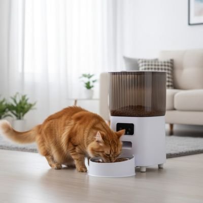 Distributeur-de-nourriture-automatique-pour-chat-avec-caméra-blanc