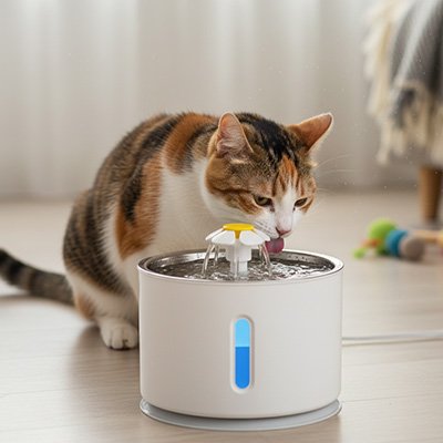 Fontaine à eau pour chat acier inoxydable gris