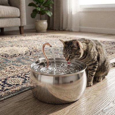 fontaine à eau pour chat silencieuse chat qui boit