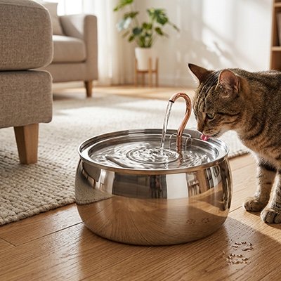 fontaine à eau pour chat silencieuse en acier inoxydable