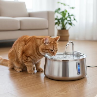 Fontaine pour chat silencieuse en acier inoxydable