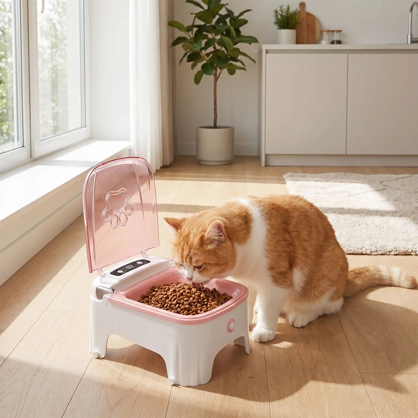 Gamelle automatique chat surélevée rose