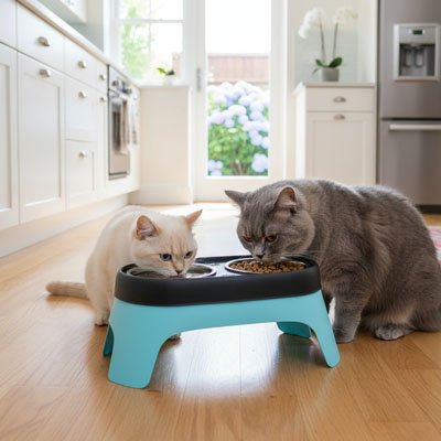 Gamelle Chat en hauteur bleue