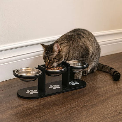 GAMELLE CHAT INCLINÉE | 3 BOLS EN ACIER INOXYDABLE - Leschamour