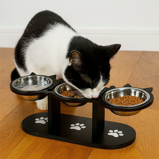 GAMELLE CHAT INCLINÉE | 3 BOLS EN ACIER INOXYDABLE - Leschamour