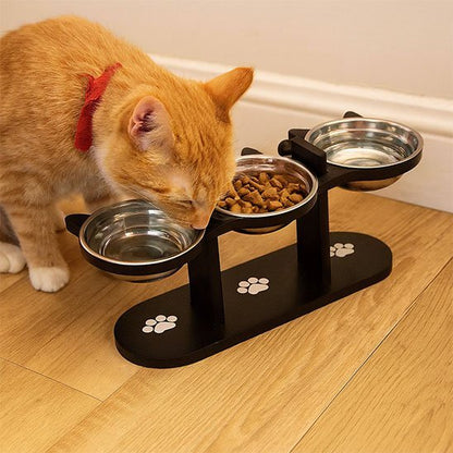 GAMELLE CHAT INCLINÉE | 3 BOLS EN ACIER INOXYDABLE - Leschamour