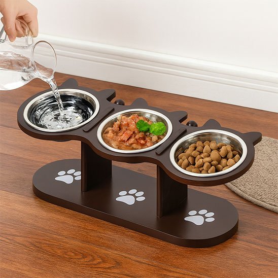 GAMELLE CHAT INCLINÉE | 3 BOLS EN ACIER INOXYDABLE - Leschamour