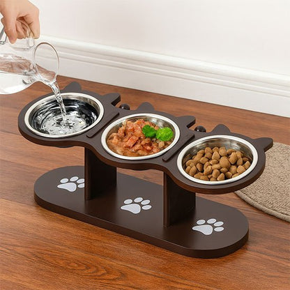 GAMELLE CHAT INCLINÉE | 3 BOLS EN ACIER INOXYDABLE - Leschamour