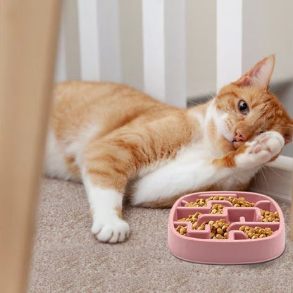 Gamelle labyrinthe chat carrée rose