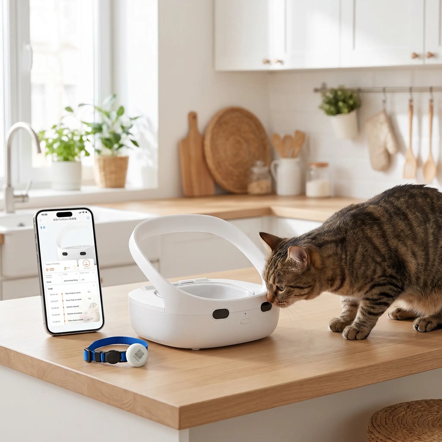 gamelle pour chat automatique avec collier et application