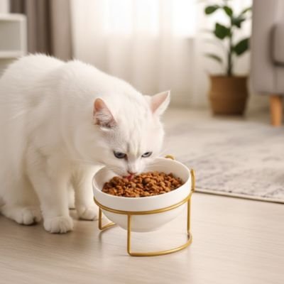 Gamelle surélevée chat blanche