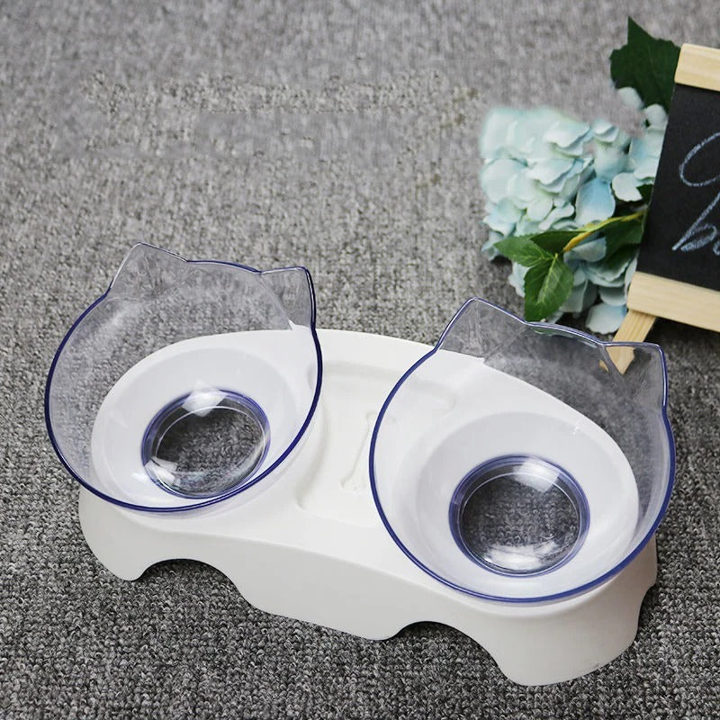 Gamelles inclinées chat transparentes 2 bols