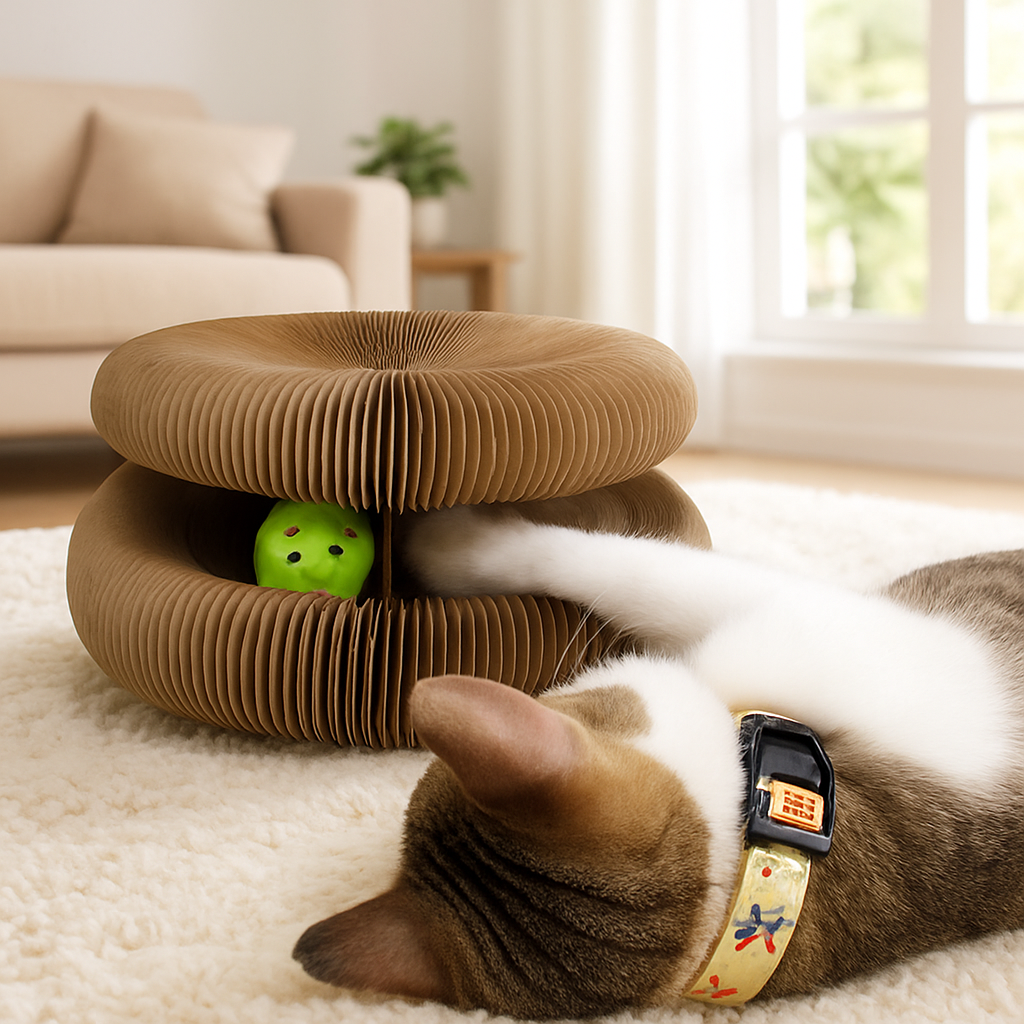 Griffoir chat carton GRIFFTOY avec jouet poisson herbe à chat offert