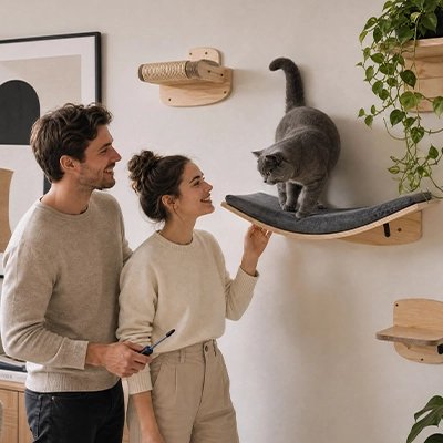 Hamac Chat mural en train d être installé