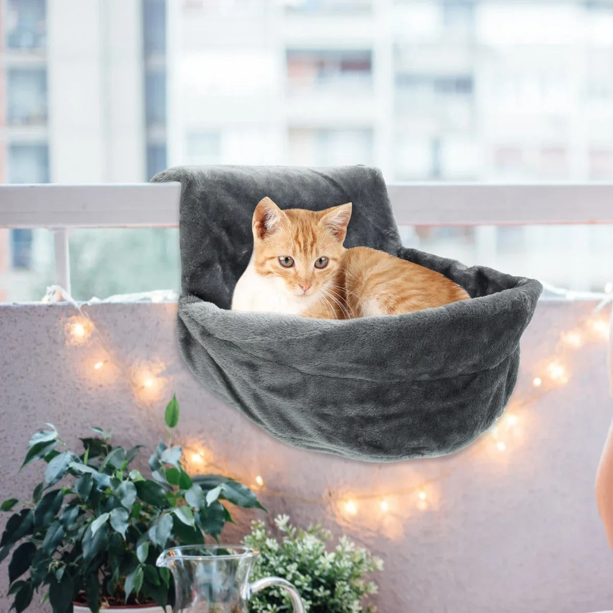 Hamac chat radiateur gris en coton avec armature en métal