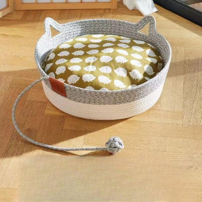 panier chat en osier gris et blanc