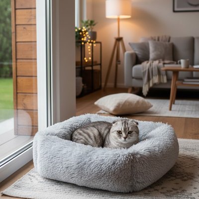 Panier chat gris confortable