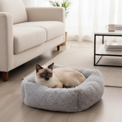 Panier chat gris moelleux