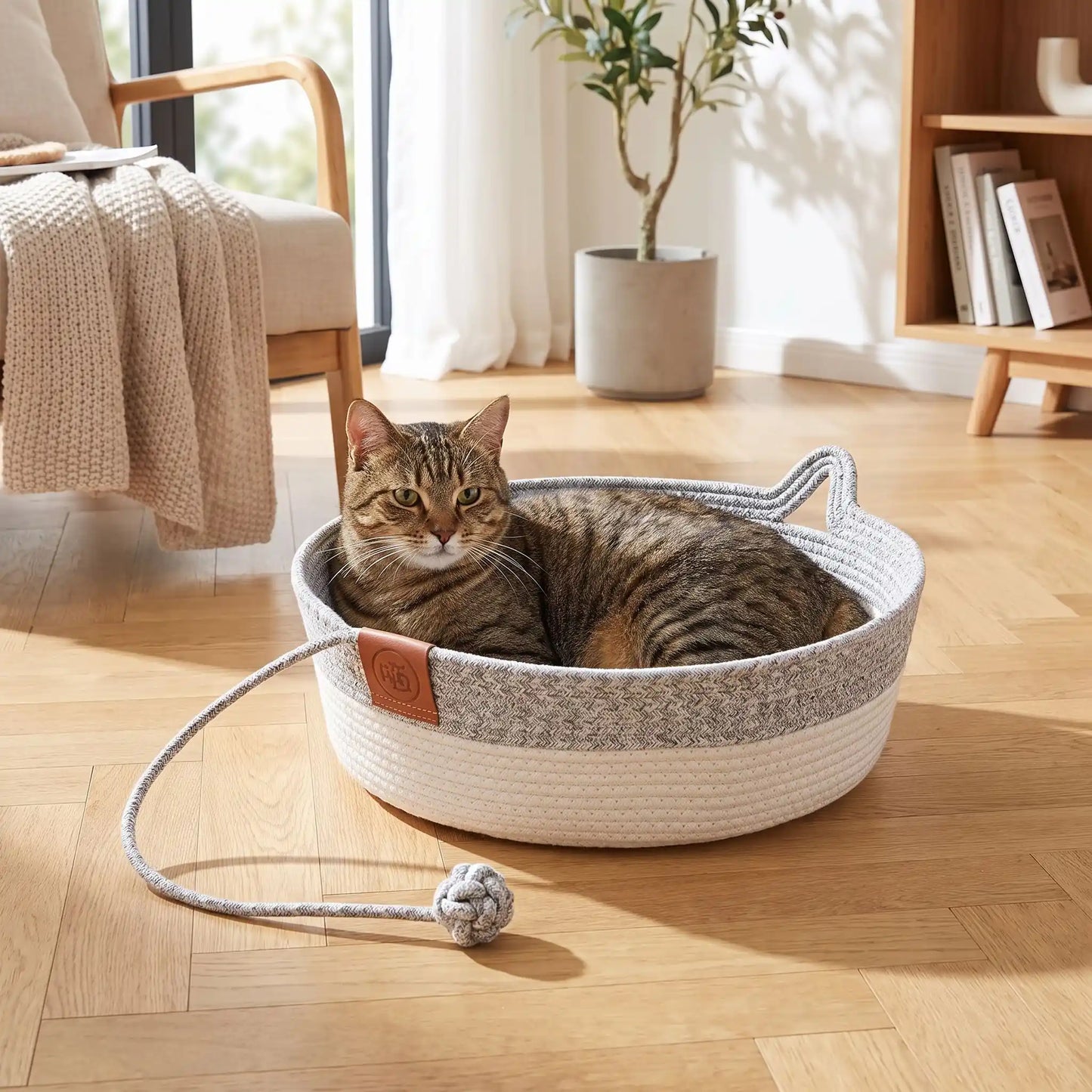 panier chat osier rotin naturel