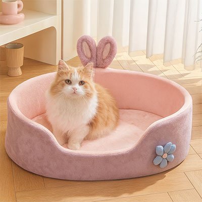 panier original chat oreilles de lapin rose