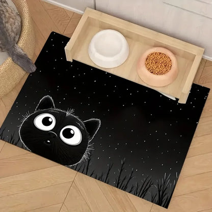 tapis de gamelle chat antidérapant imperméable noir