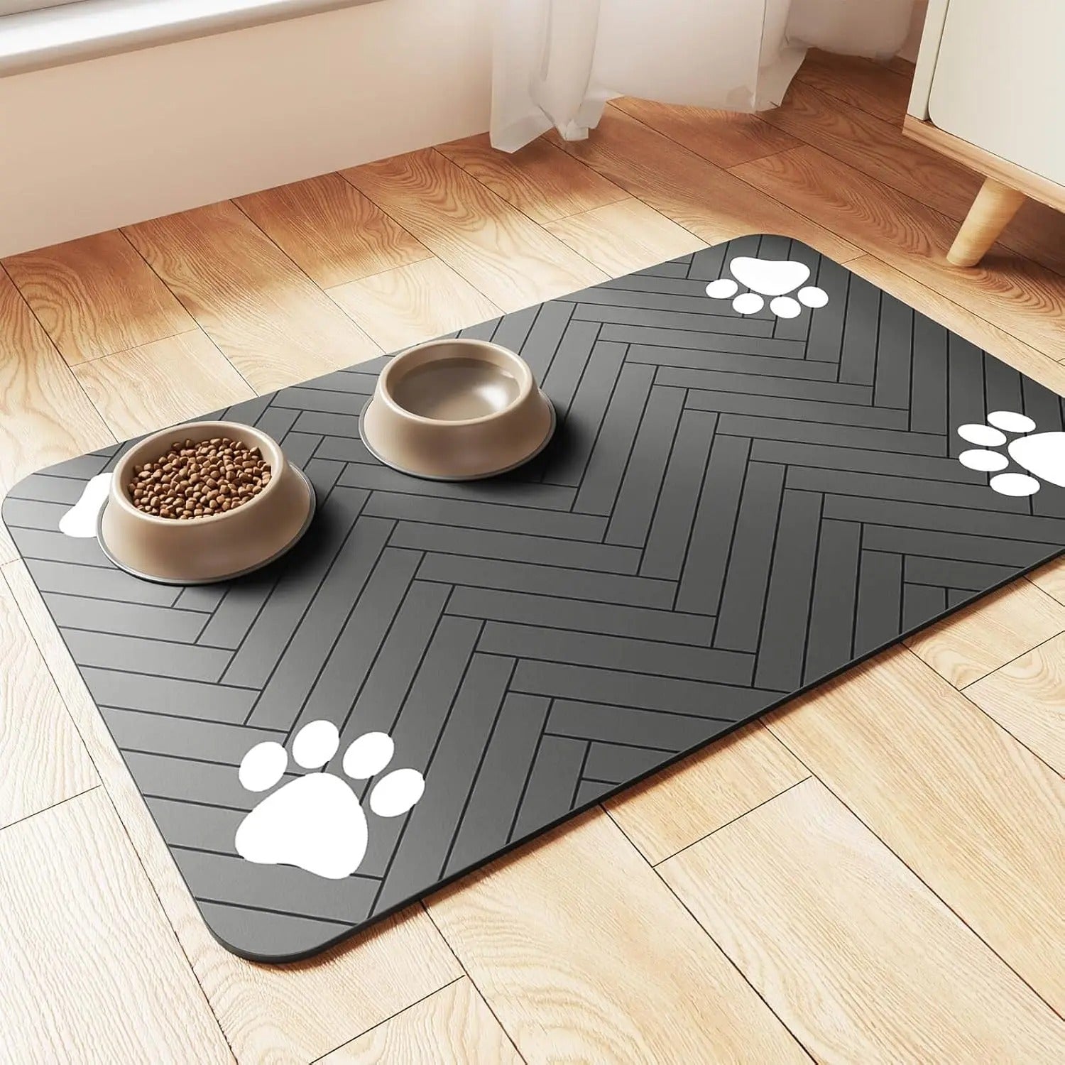 tapis gamelle chat absorbant gris
