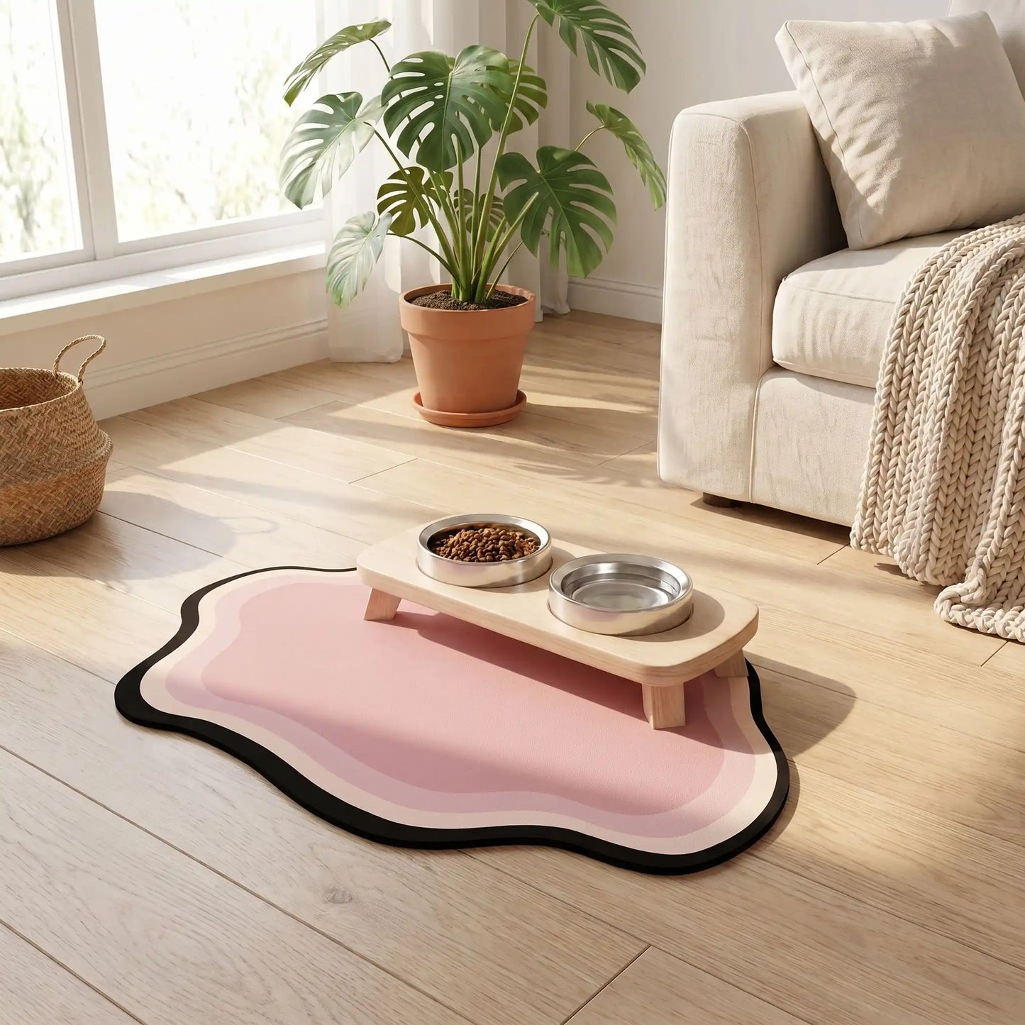 tapis pour gamelle chat en silicone antidérapant rose