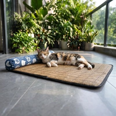 TAPIS RAFRAICHISSANT CHAT | TISSÉ EN ROTIN - Leschamour