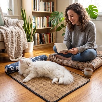 TAPIS RAFRAICHISSANT CHAT | TISSÉ EN ROTIN - Leschamour