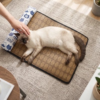TAPIS RAFRAICHISSANT CHAT | TISSÉ EN ROTIN - Leschamour