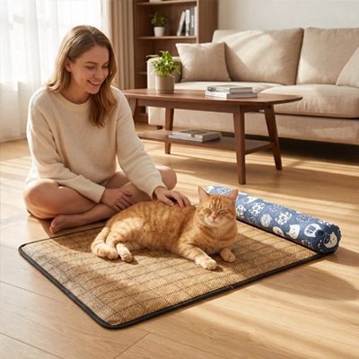 TAPIS RAFRAICHISSANT CHAT | TISSÉ EN ROTIN - Leschamour